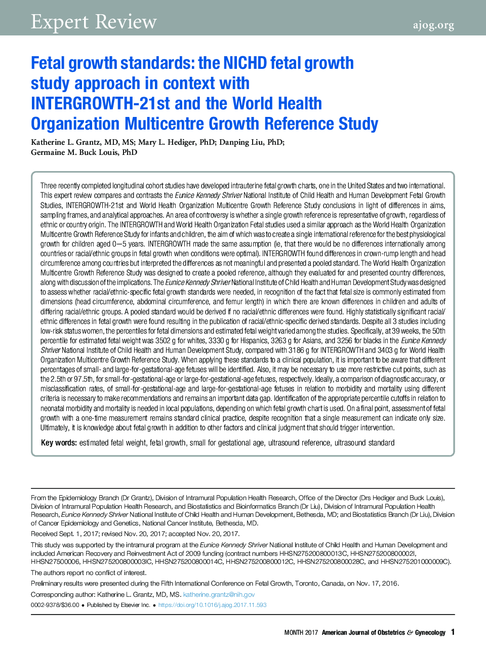 Fetal growth standards: the NICHD fetal growth study approach in context with INTERGROWTH-21st and the World Health Organization Multicentre Growth Reference Study