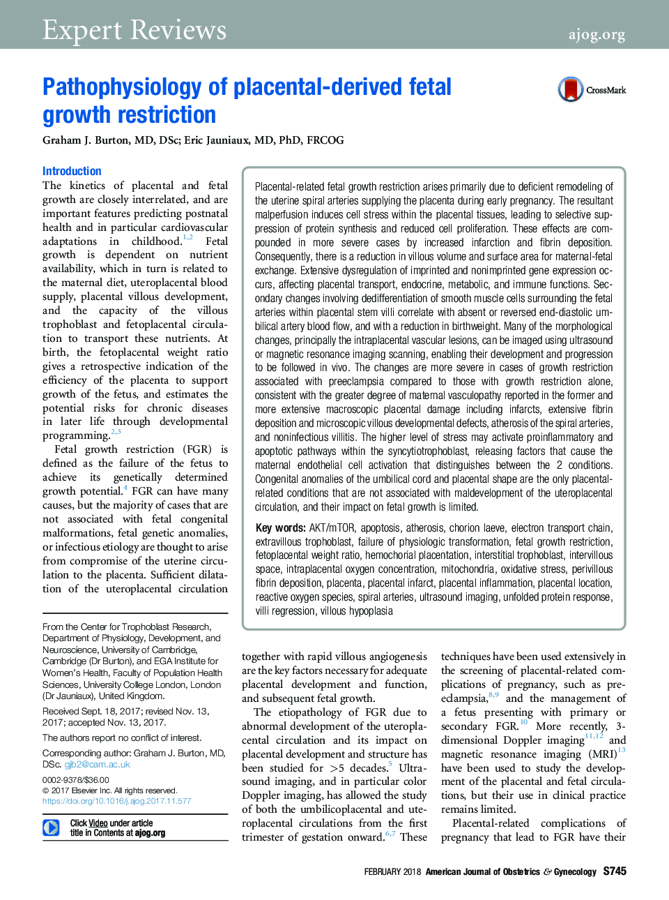 Pathophysiology of placental-derived fetal growthÂ restriction