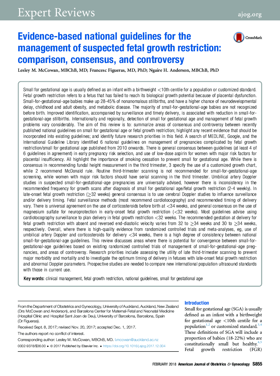 Evidence-based national guidelines for the management of suspected fetal growth restriction: comparison, consensus, and controversy