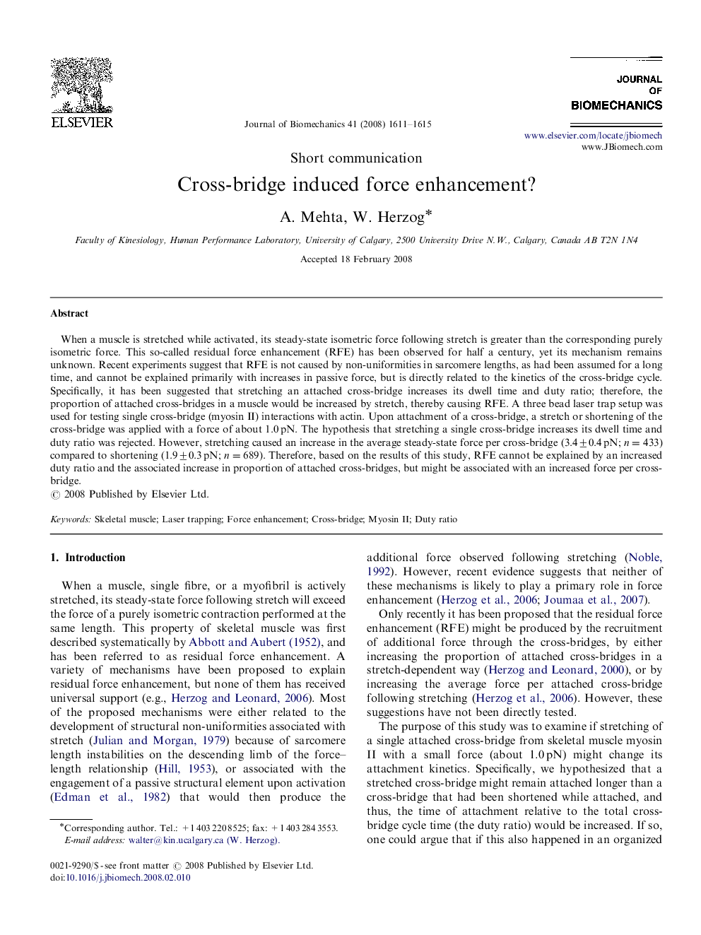 Cross-bridge induced force enhancement?