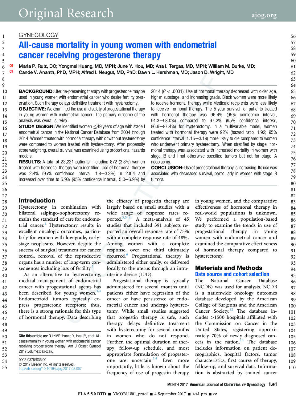 All-cause mortality in young women with endometrial cancer receiving progesterone therapy