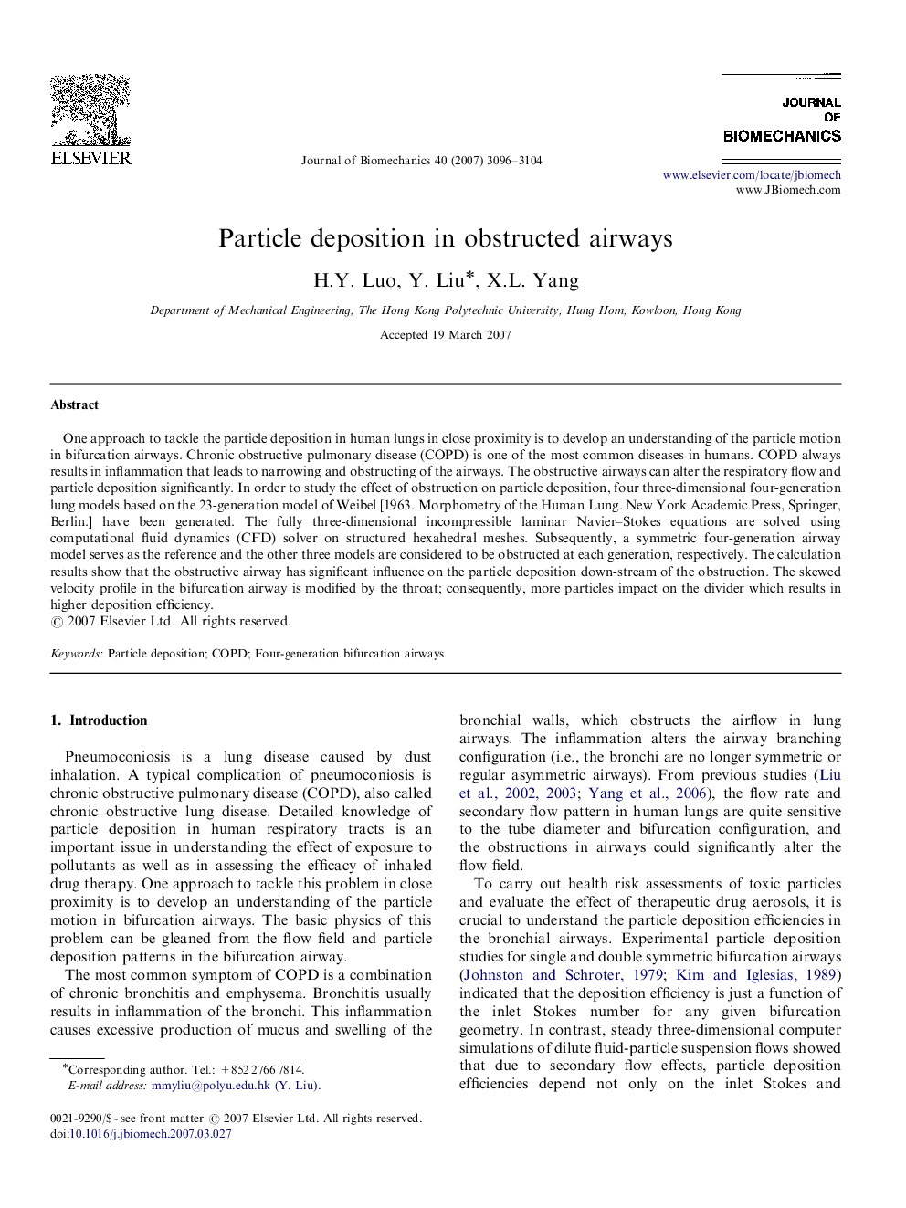 Particle deposition in obstructed airways