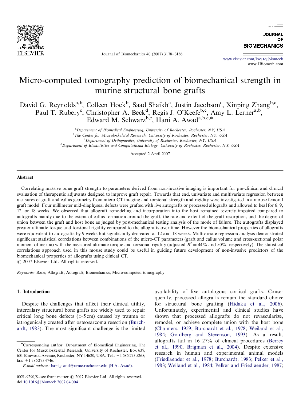 Micro-computed tomography prediction of biomechanical strength in murine structural bone grafts
