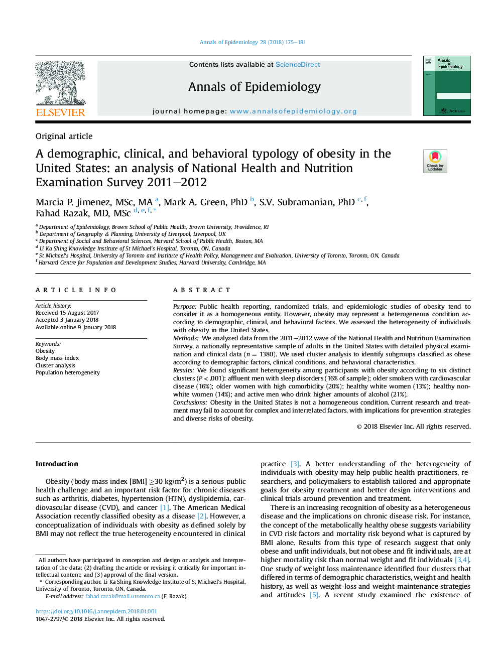 A demographic, clinical, and behavioral typology of obesity in the United States: an analysis of National Health and Nutrition Examination Survey 2011-2012