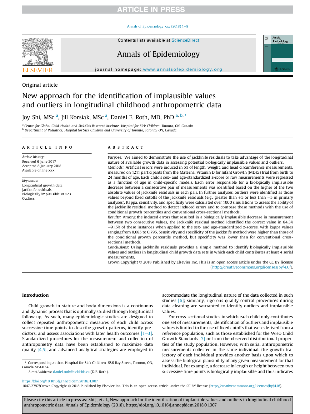 New approach for the identification of implausible values and outliers in longitudinal childhood anthropometric data