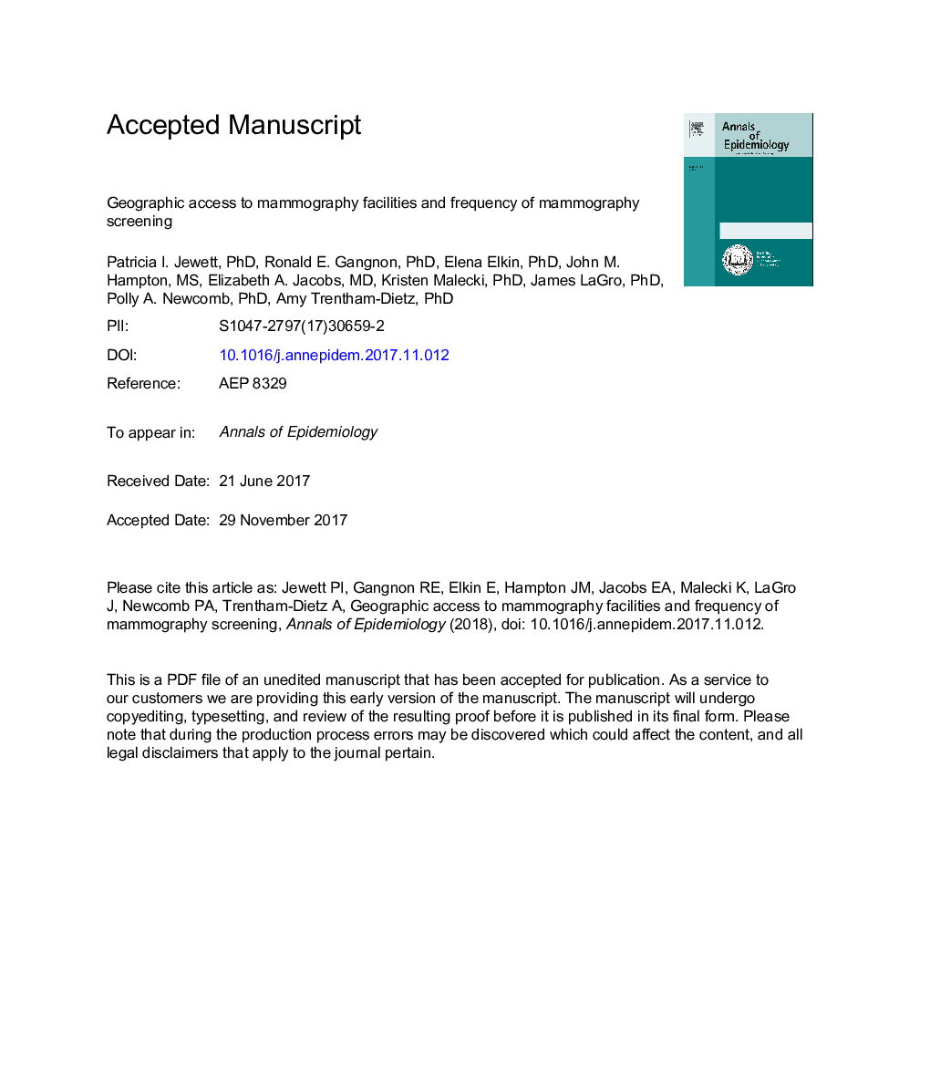 Geographic access to mammography facilities and frequency of mammography screening