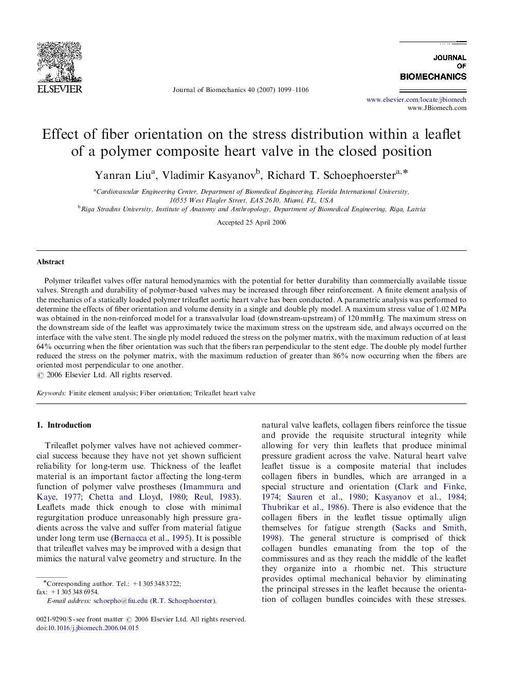 Effect of fiber orientation on the stress distribution within a leaflet of a polymer composite heart valve in the closed position