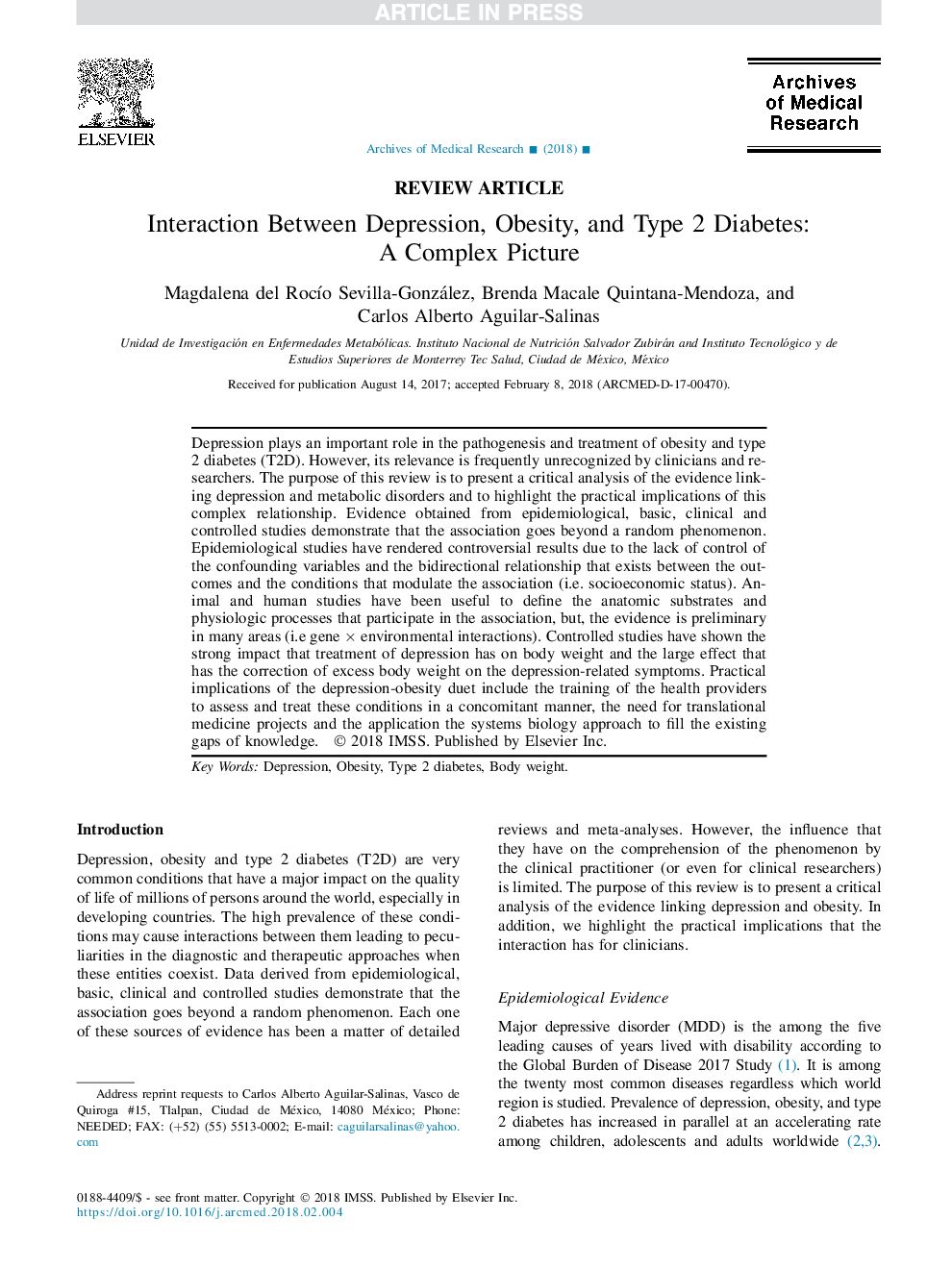 Interaction Between Depression, Obesity, and Type 2 Diabetes: A Complex Picture