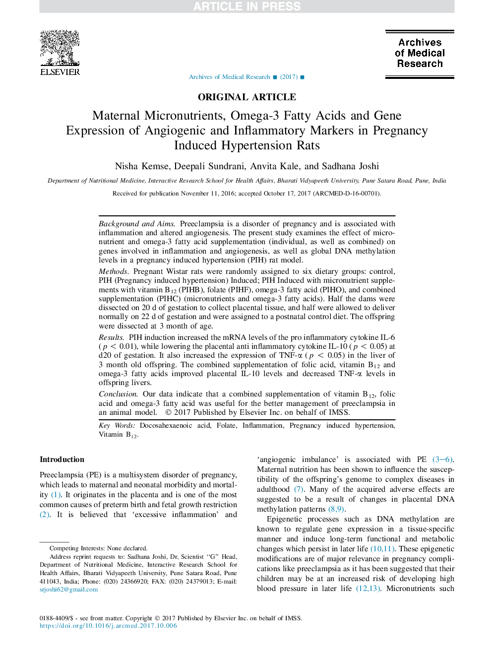 Maternal Micronutrients, Omega-3 Fatty Acids and Gene Expression of Angiogenic and Inflammatory Markers in Pregnancy Induced Hypertension Rats