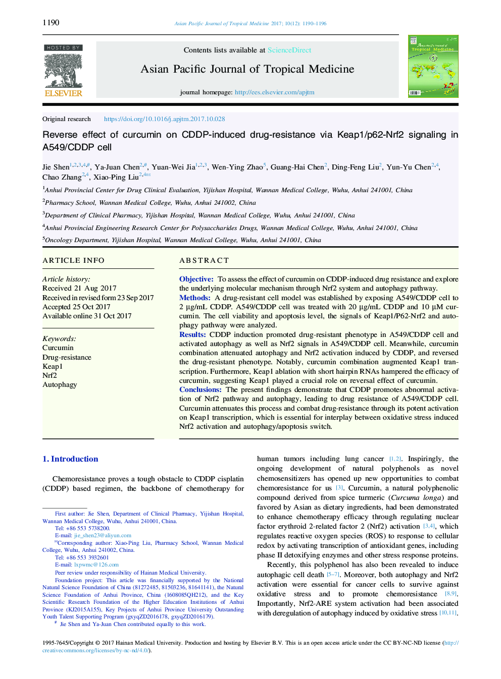 Reverse effect of curcumin on CDDP-induced drug-resistance via Keap1/p62-Nrf2 signaling in A549/CDDP cell