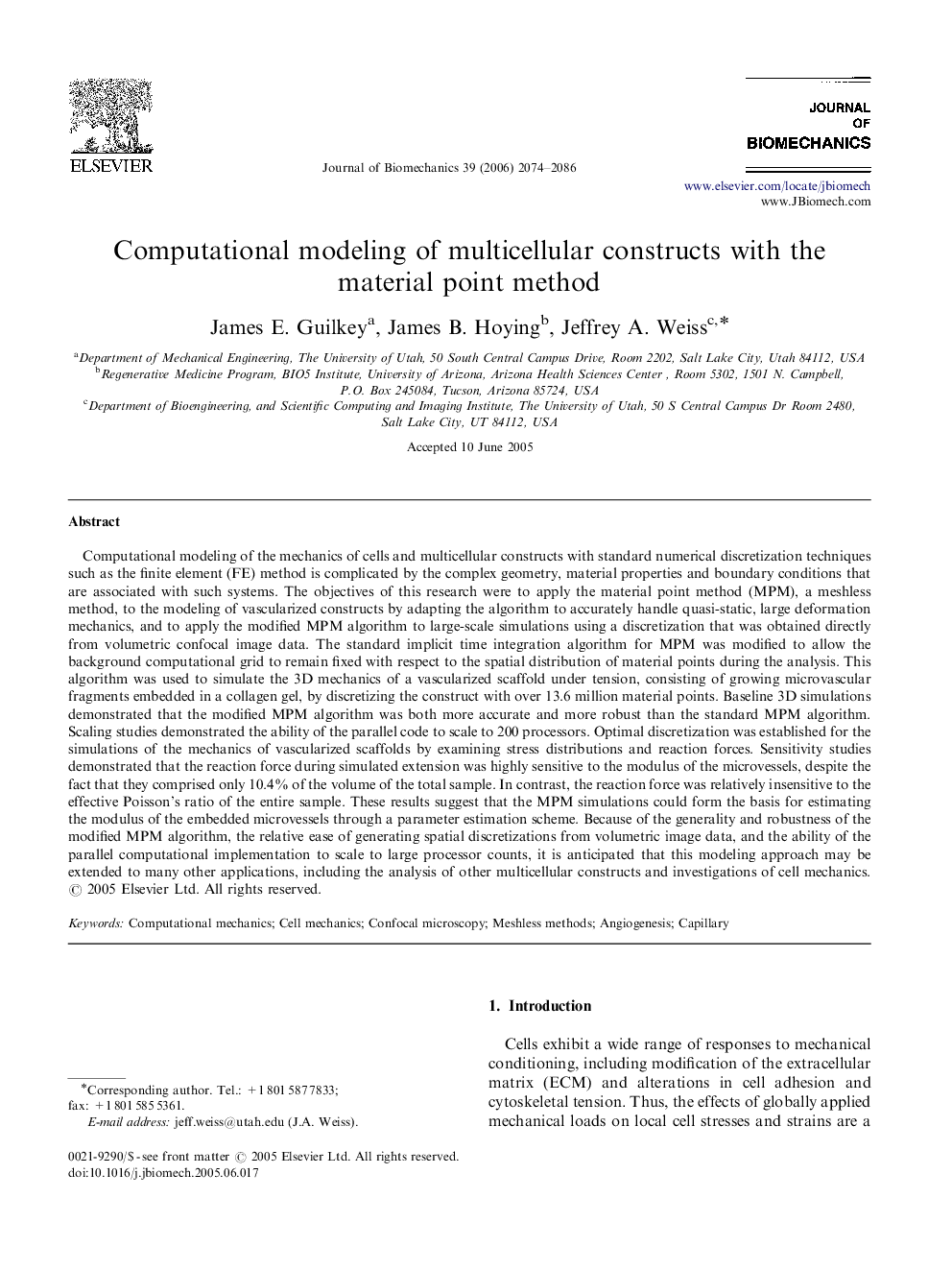 Computational modeling of multicellular constructs with the material point method