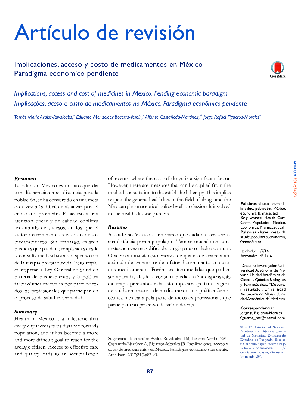 Implicaciones, acceso y costo de medicamentos en México Paradigma económico pendiente