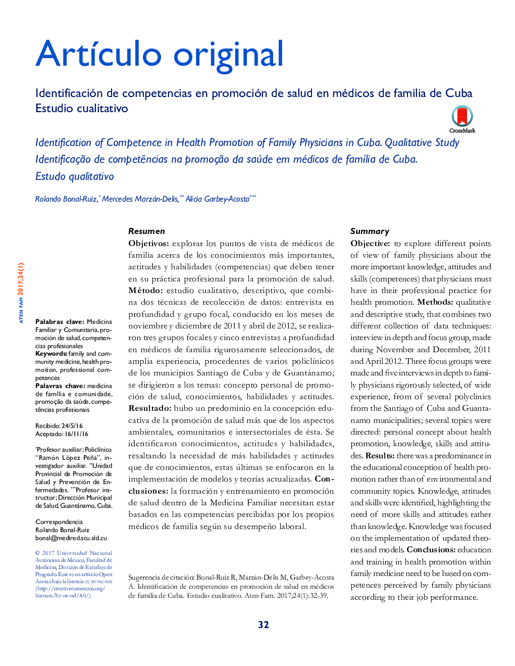 Identificación de competencias en promoción de salud en médicos de familia de Cuba Estudio cualitativo