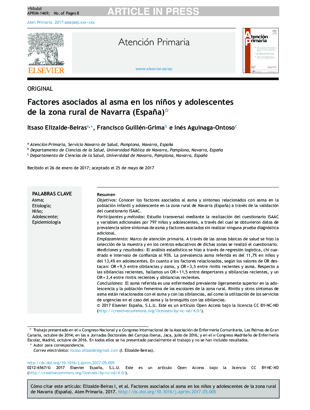 Factores asociados al asma en los niños y adolescentes de la zona rural de Navarra (España)