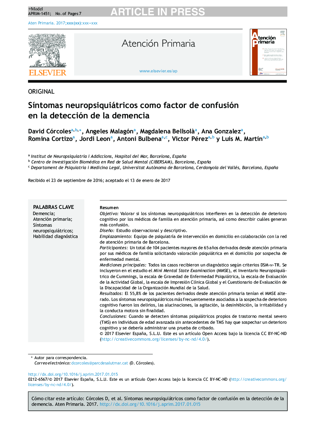 SÃ­ntomas neuropsiquiátricos como factor de confusión en la detección de la demencia