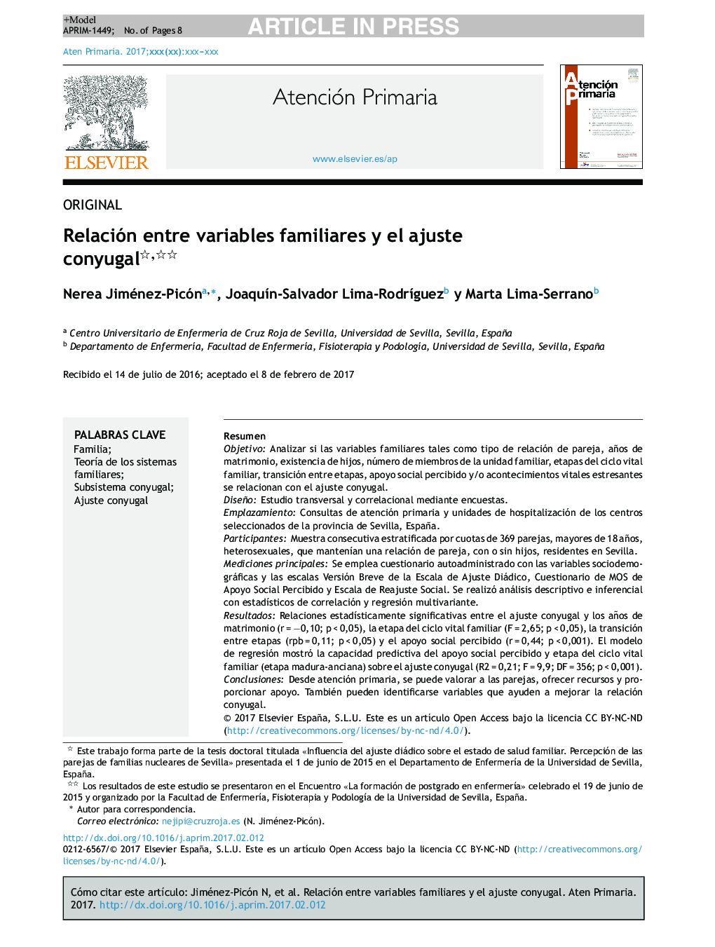 Relaciￃﾳn entre variables familiares y el ajuste conyugal 