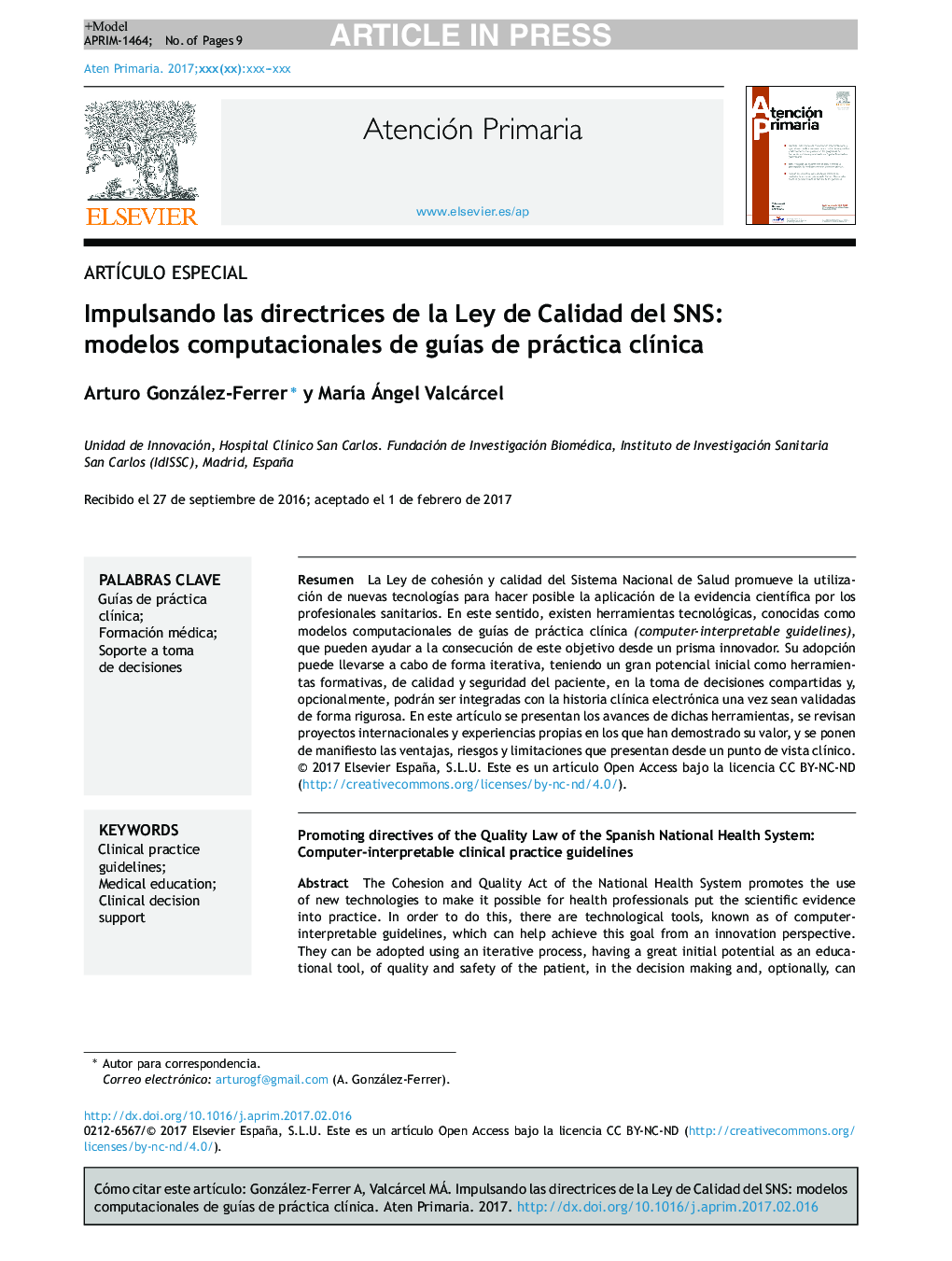 Impulsando las directrices de la Ley de Calidad del SNS: modelos computacionales de guÃ­as de práctica clÃ­nica