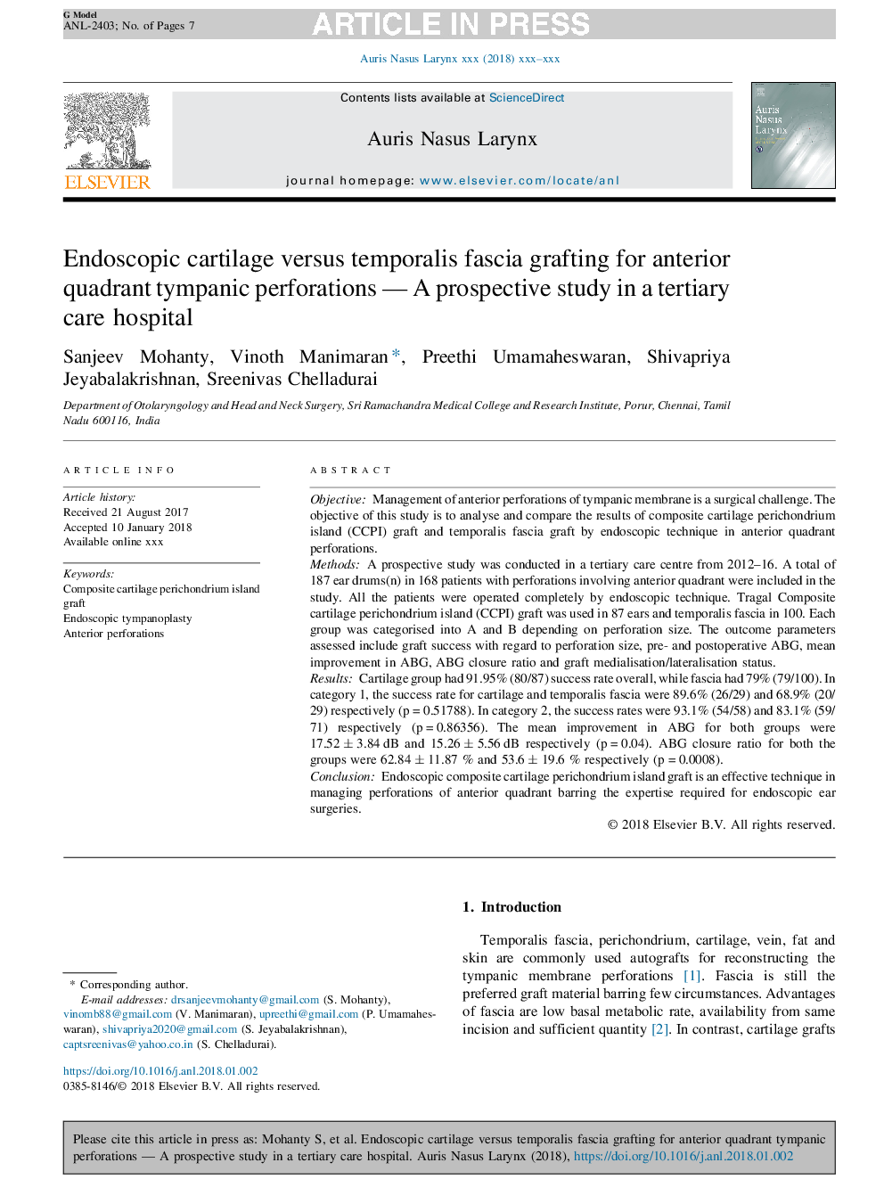 غضروف اندوسکوپیک در مقابل فورسیستم فورا مونوپلاستی برای سوراخهای سوراخ دار تریپانک قدامی - مطالعه آینده نگر در بیمارستان مراقبت های ویژه 