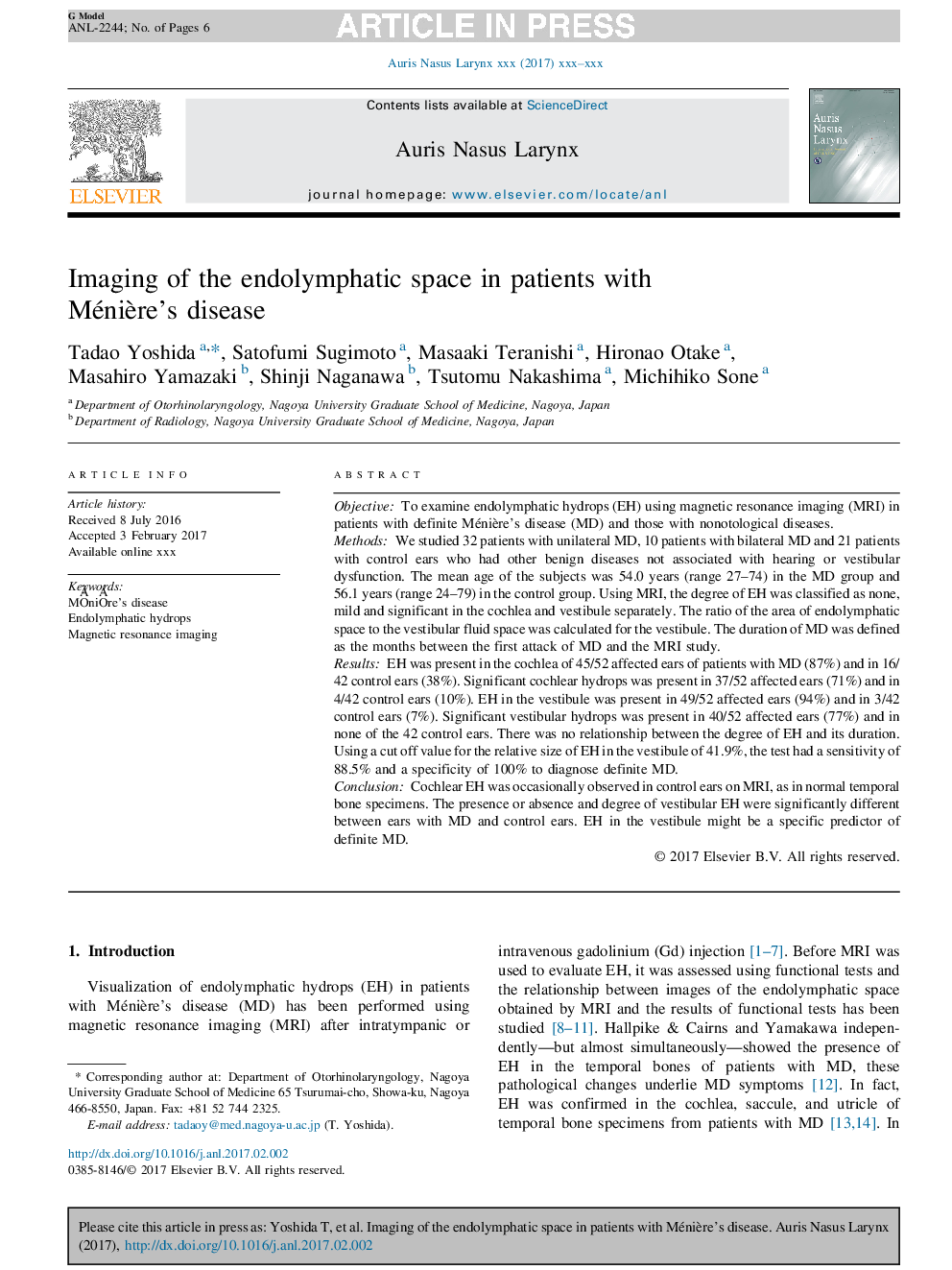 Imaging of the endolymphatic space in patients with MéniÃ¨re's disease