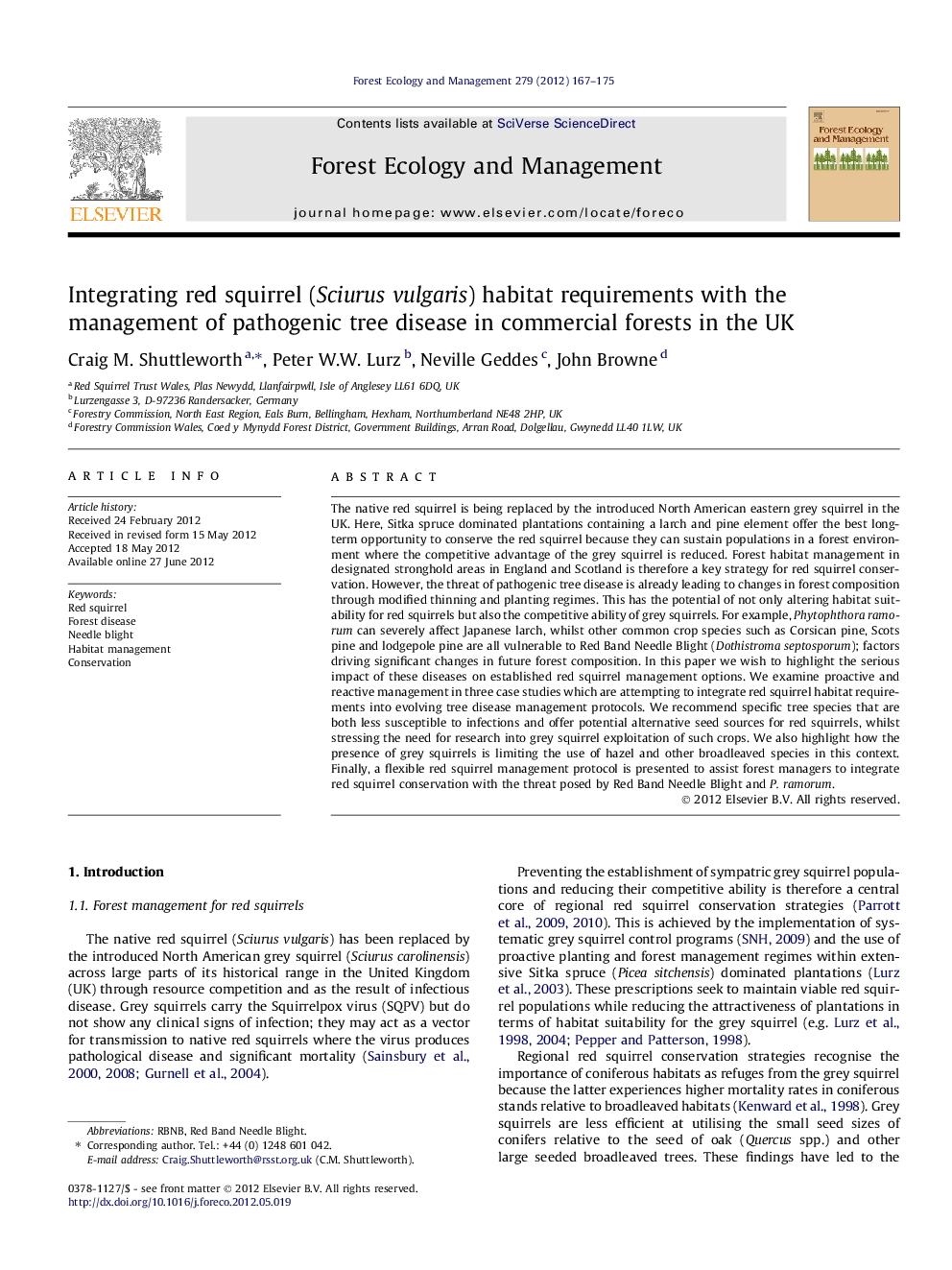 Integrating red squirrel (Sciurus vulgaris) habitat requirements with the management of pathogenic tree disease in commercial forests in the UK