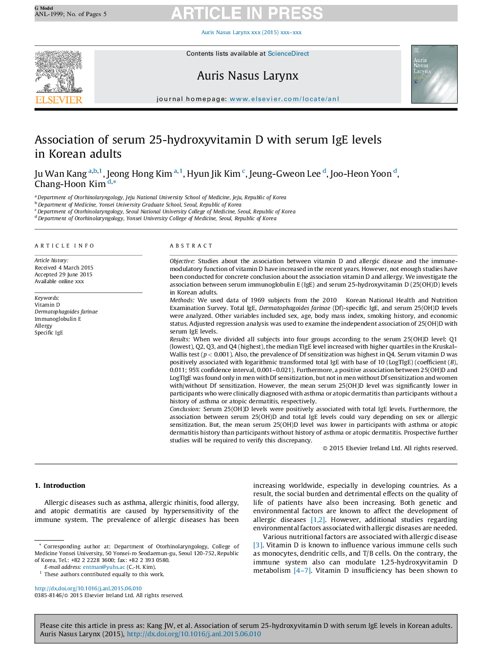 Association of serum 25-hydroxyvitamin D with serum IgE levels in Korean adults