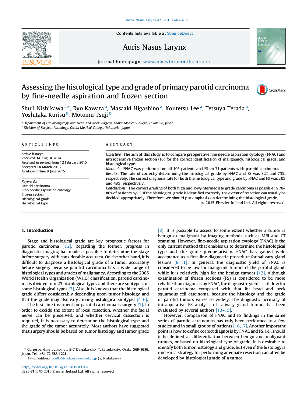 ارزیابی نوع بافتشناسی و درجه کارسینوم پروتئینی اولیه با استفاده از آسپیراسیون سوزنی و بخش یخ زده 