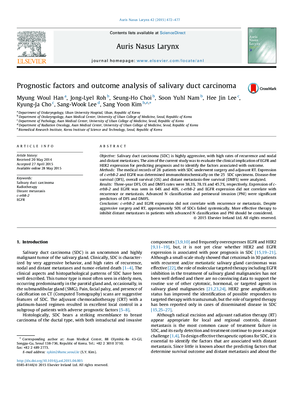 Prognostic factors and outcome analysis of salivary duct carcinoma