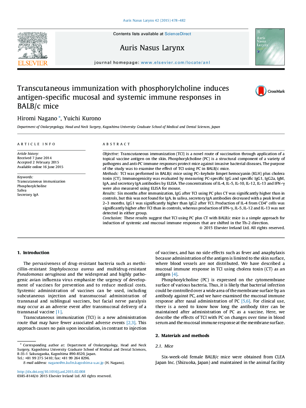 Transcutaneous immunization with phosphorylcholine induces antigen-specific mucosal and systemic immune responses in BALB/c mice