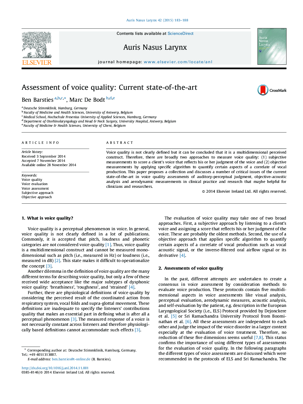 Assessment of voice quality: Current state-of-the-art