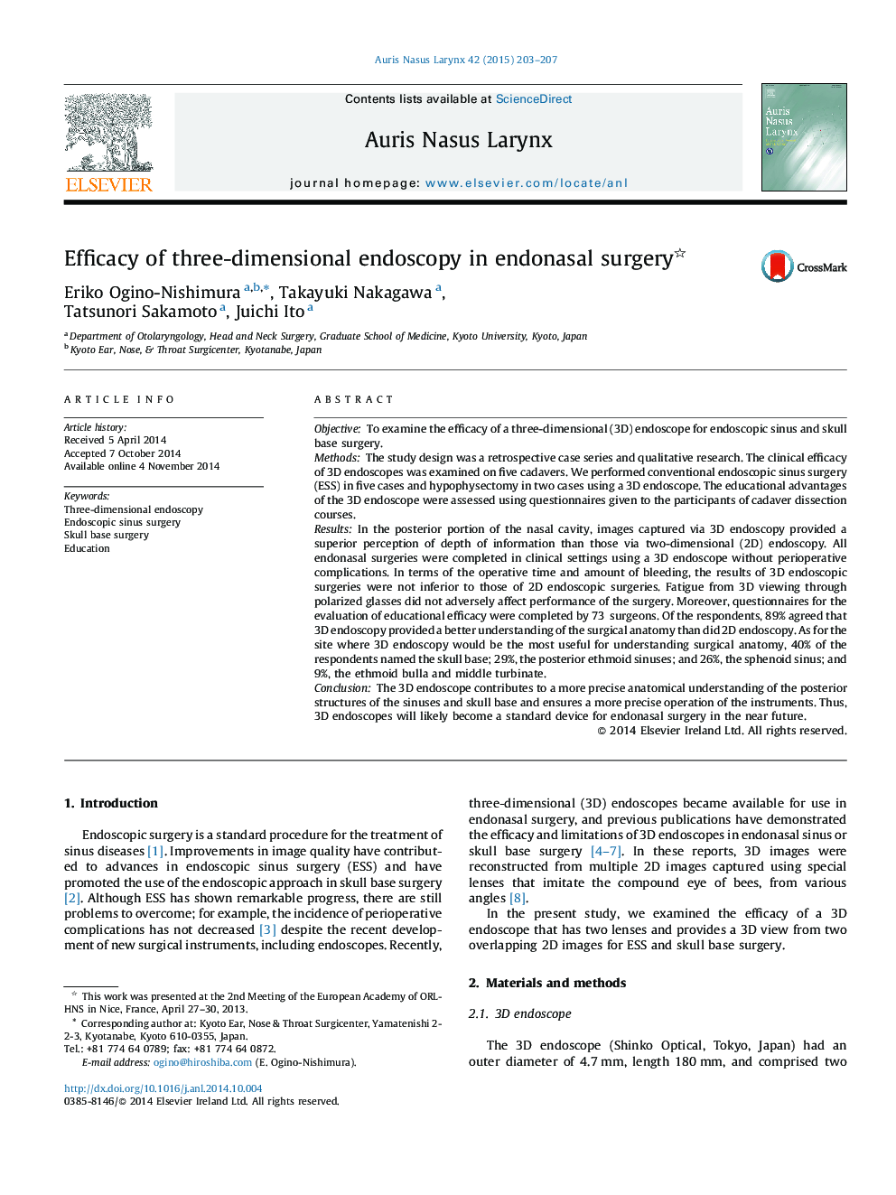 Efficacy of three-dimensional endoscopy in endonasal surgery