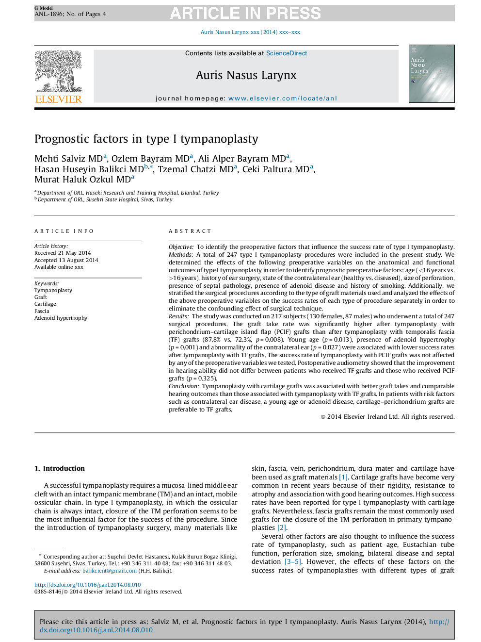 Prognostic factors in type I tympanoplasty