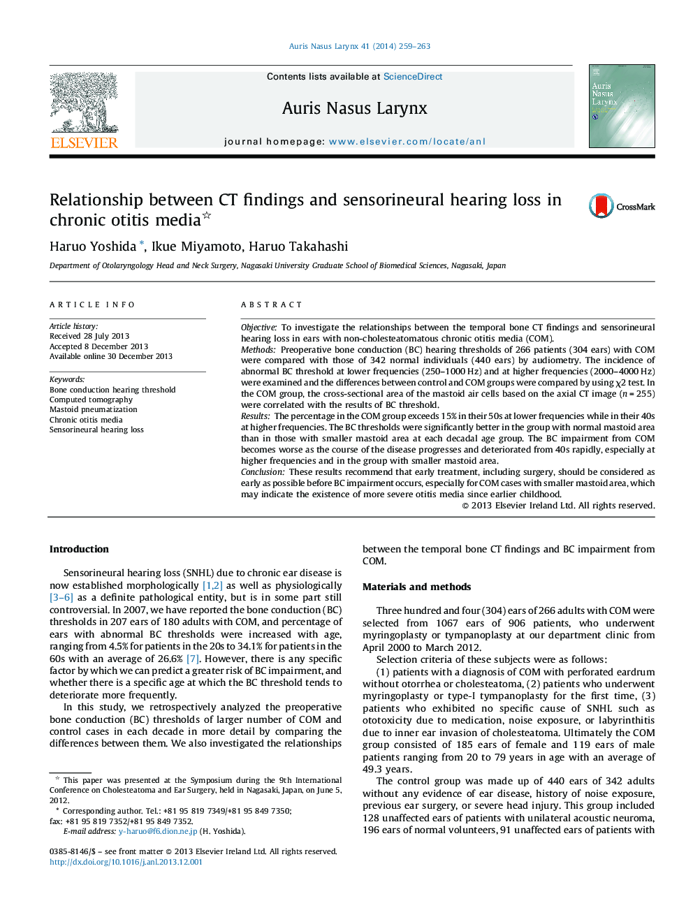 Relationship between CT findings and sensorineural hearing loss in chronic otitis media