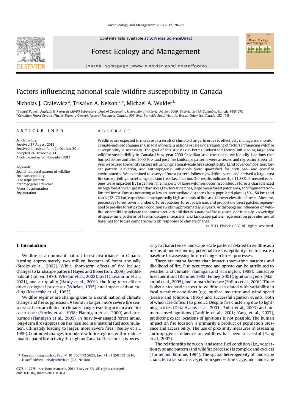 Factors influencing national scale wildfire susceptibility in Canada