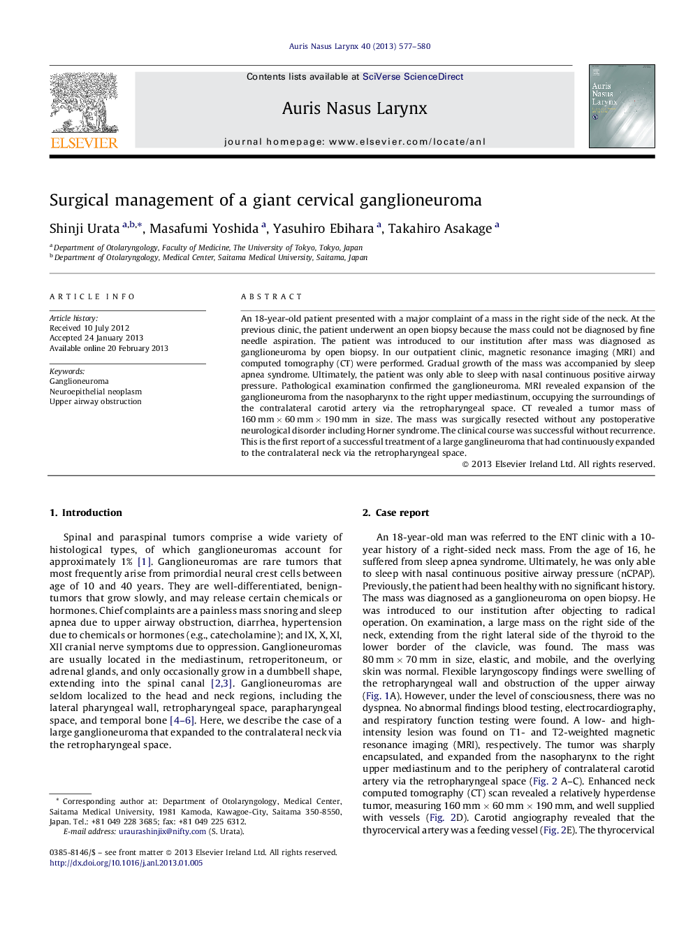 Surgical management of a giant cervical ganglioneuroma