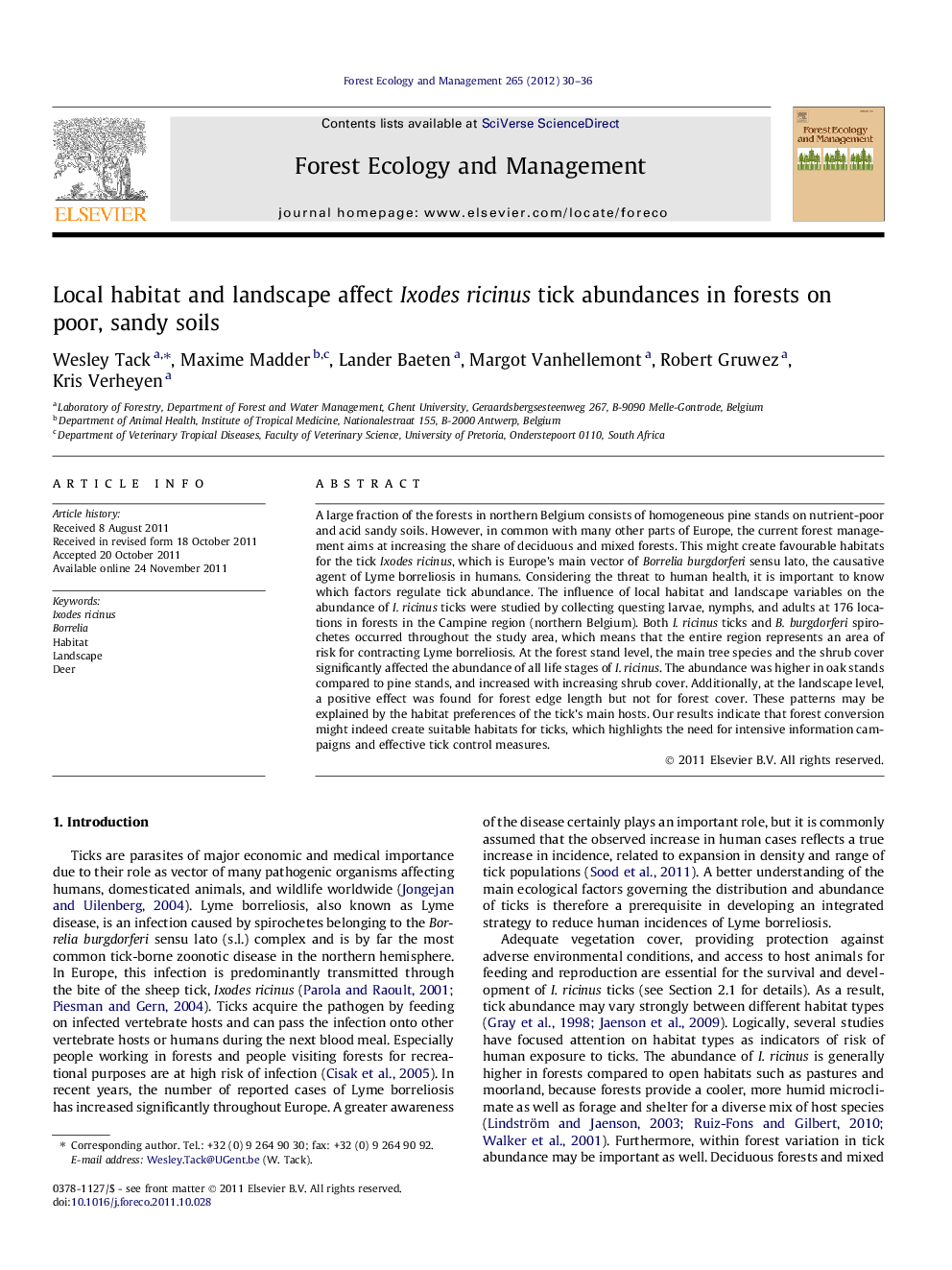 Local habitat and landscape affect Ixodes ricinus tick abundances in forests on poor, sandy soils