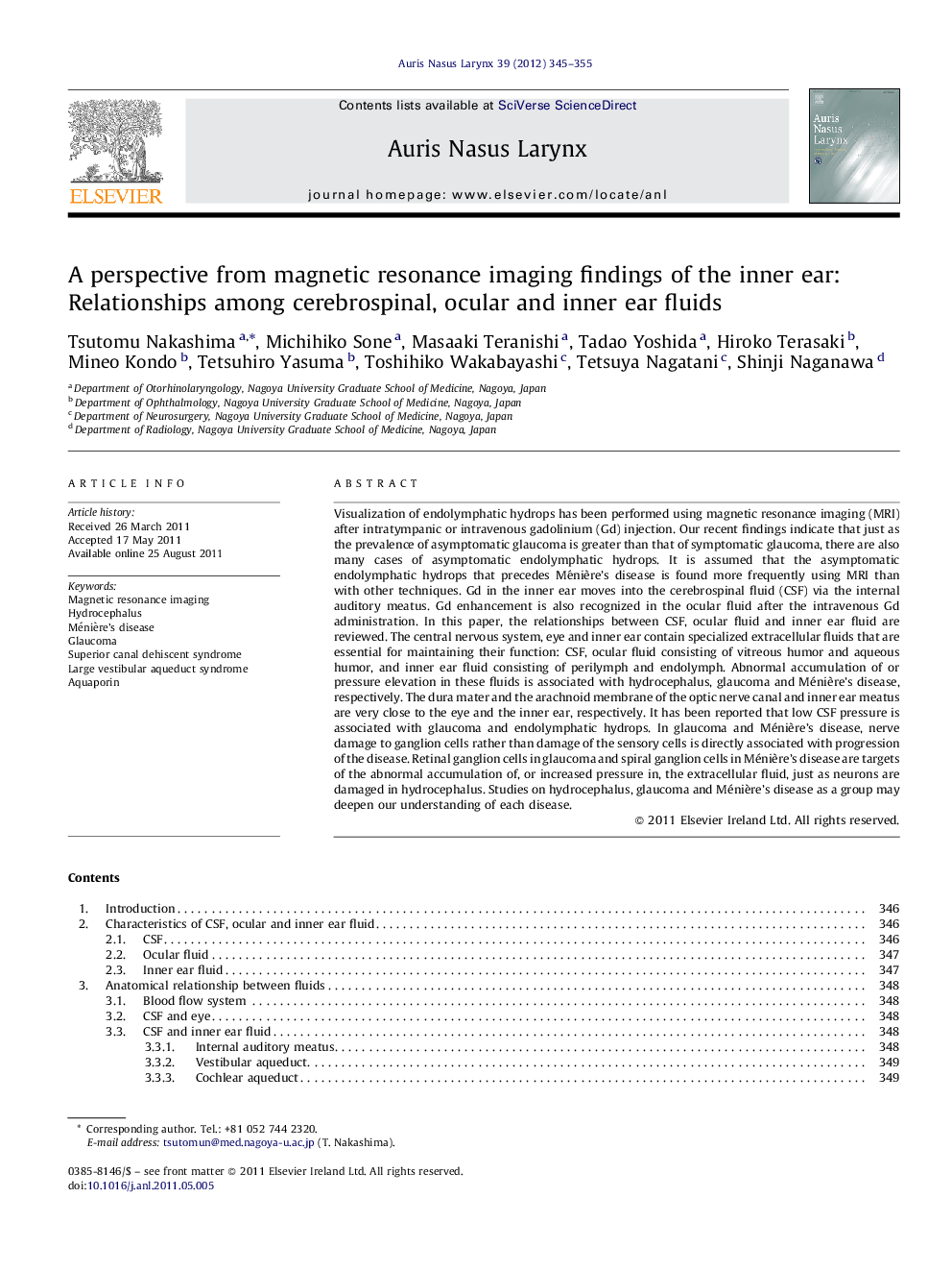 A perspective from magnetic resonance imaging findings of the inner ear: Relationships among cerebrospinal, ocular and inner ear fluids