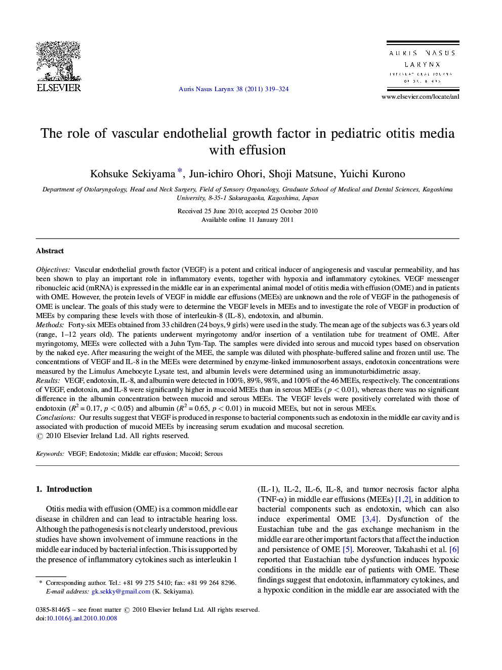 The role of vascular endothelial growth factor in pediatric otitis media with effusion
