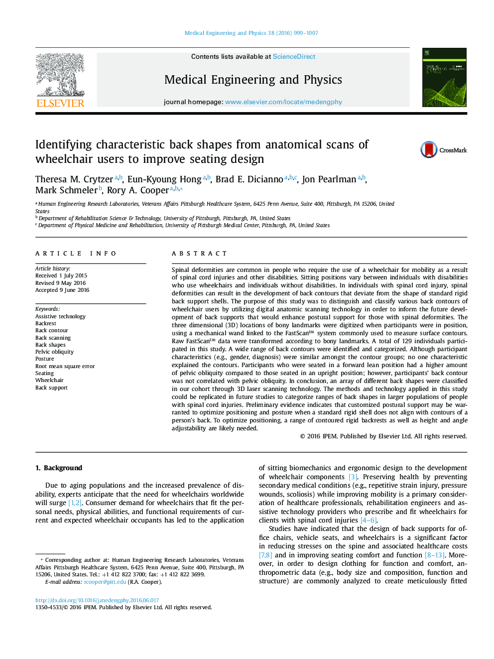 Identifying characteristic back shapes from anatomical scans of wheelchair users to improve seating design