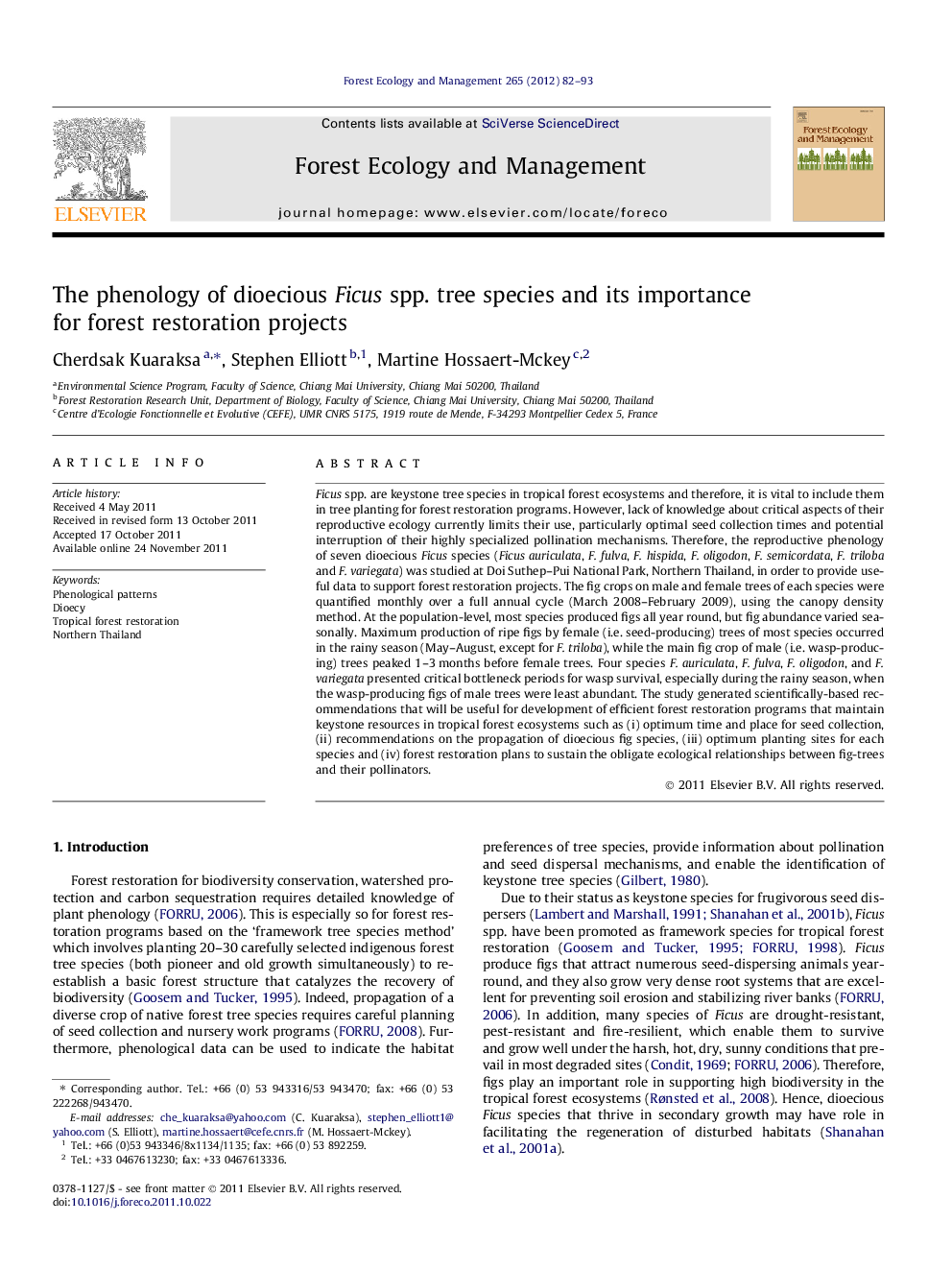 The phenology of dioecious Ficus spp. tree species and its importance for forest restoration projects