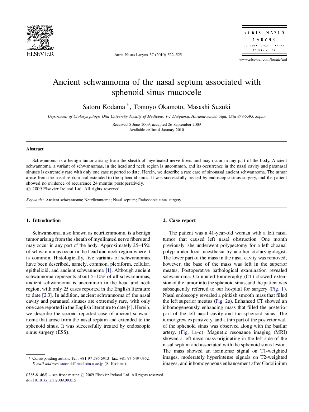 Ancient schwannoma of the nasal septum associated with sphenoid sinus mucocele