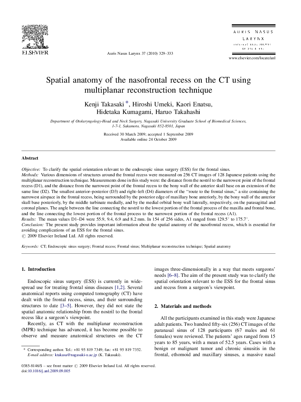 Spatial anatomy of the nasofrontal recess on the CT using multiplanar reconstruction technique