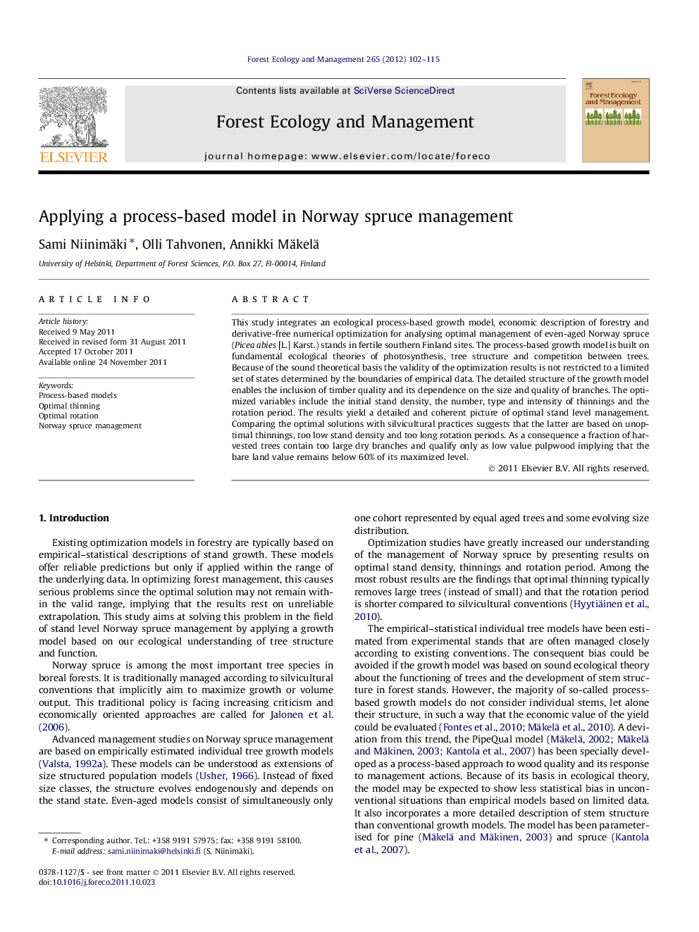 Applying a process-based model in Norway spruce management