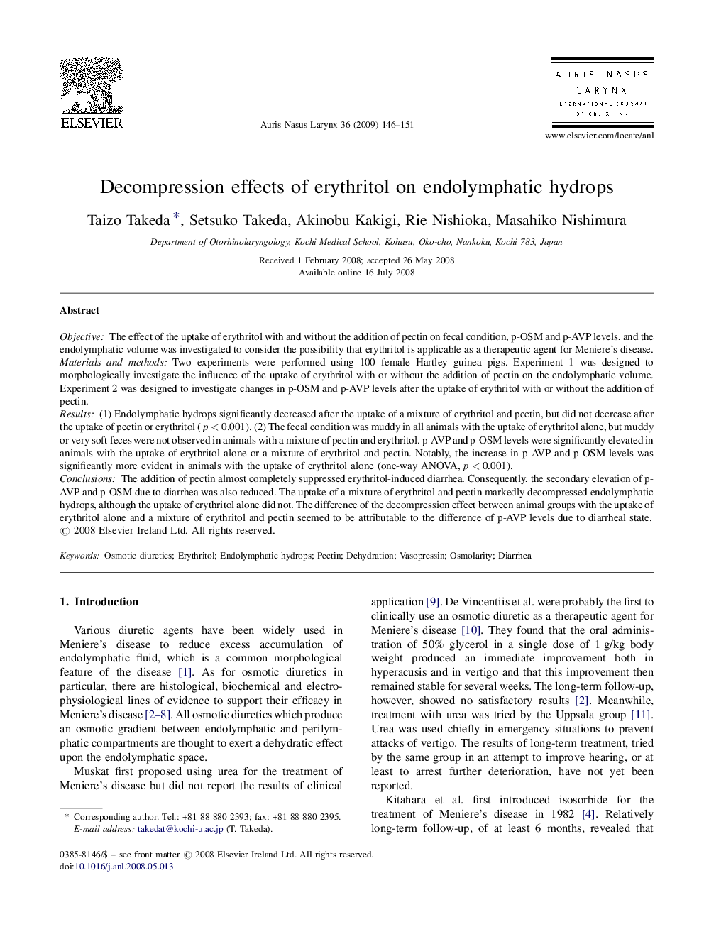 Decompression effects of erythritol on endolymphatic hydrops