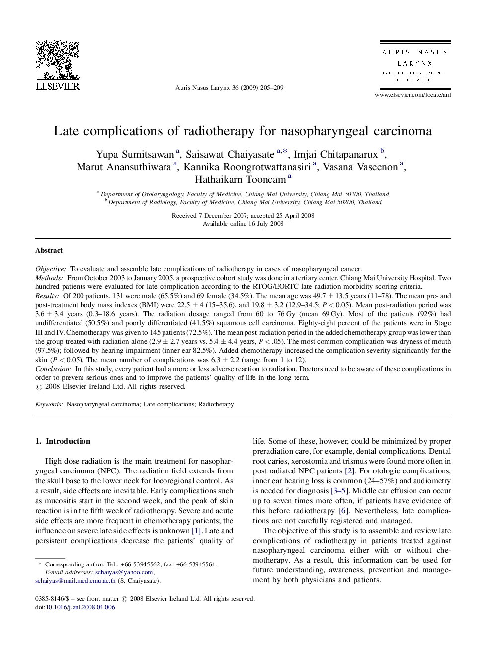 Late complications of radiotherapy for nasopharyngeal carcinoma