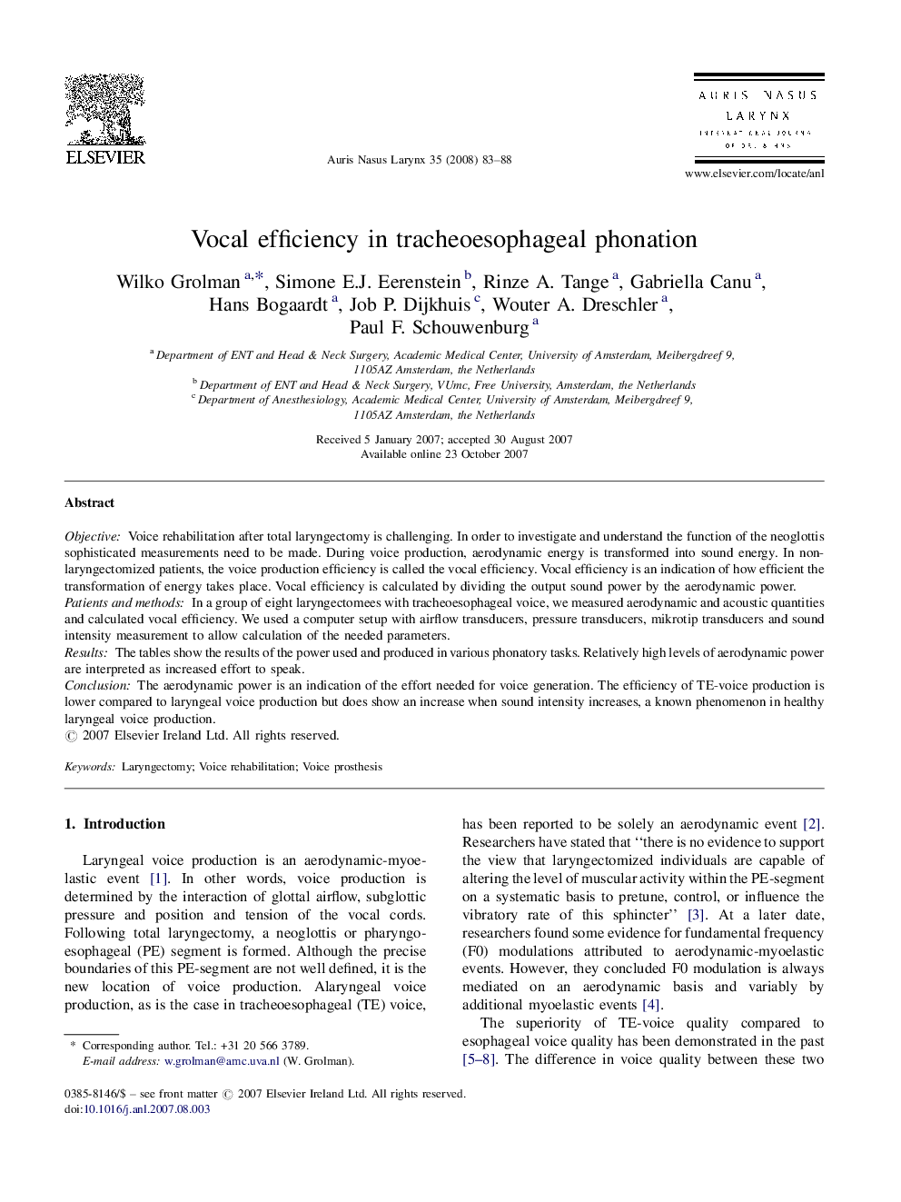 Vocal efficiency in tracheoesophageal phonation