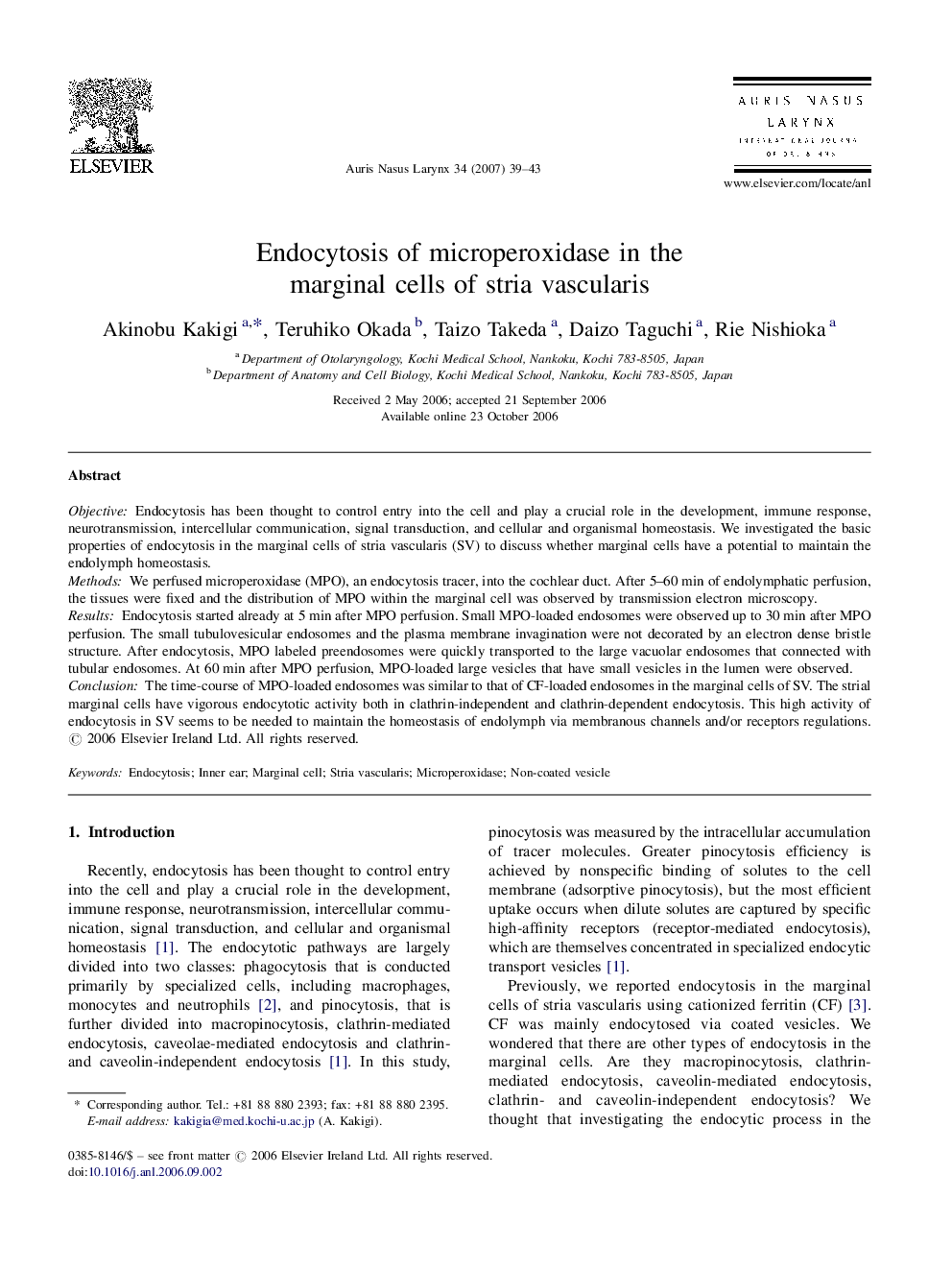 Endocytosis of microperoxidase in the marginal cells of stria vascularis