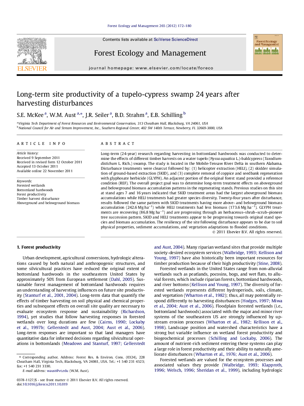 Long-term site productivity of a tupelo-cypress swamp 24 years after harvesting disturbances