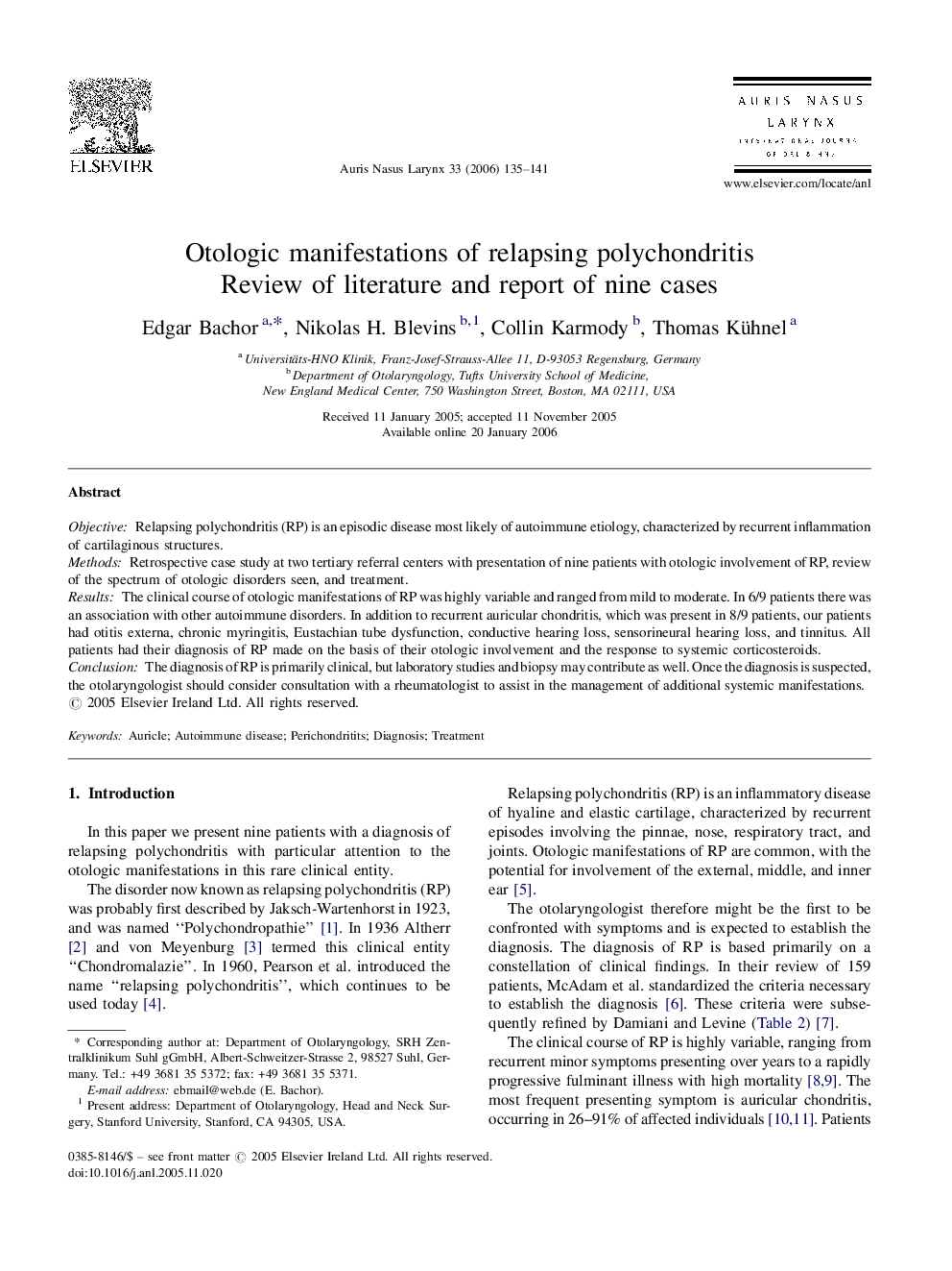 Otologic manifestations of relapsing polychondritis