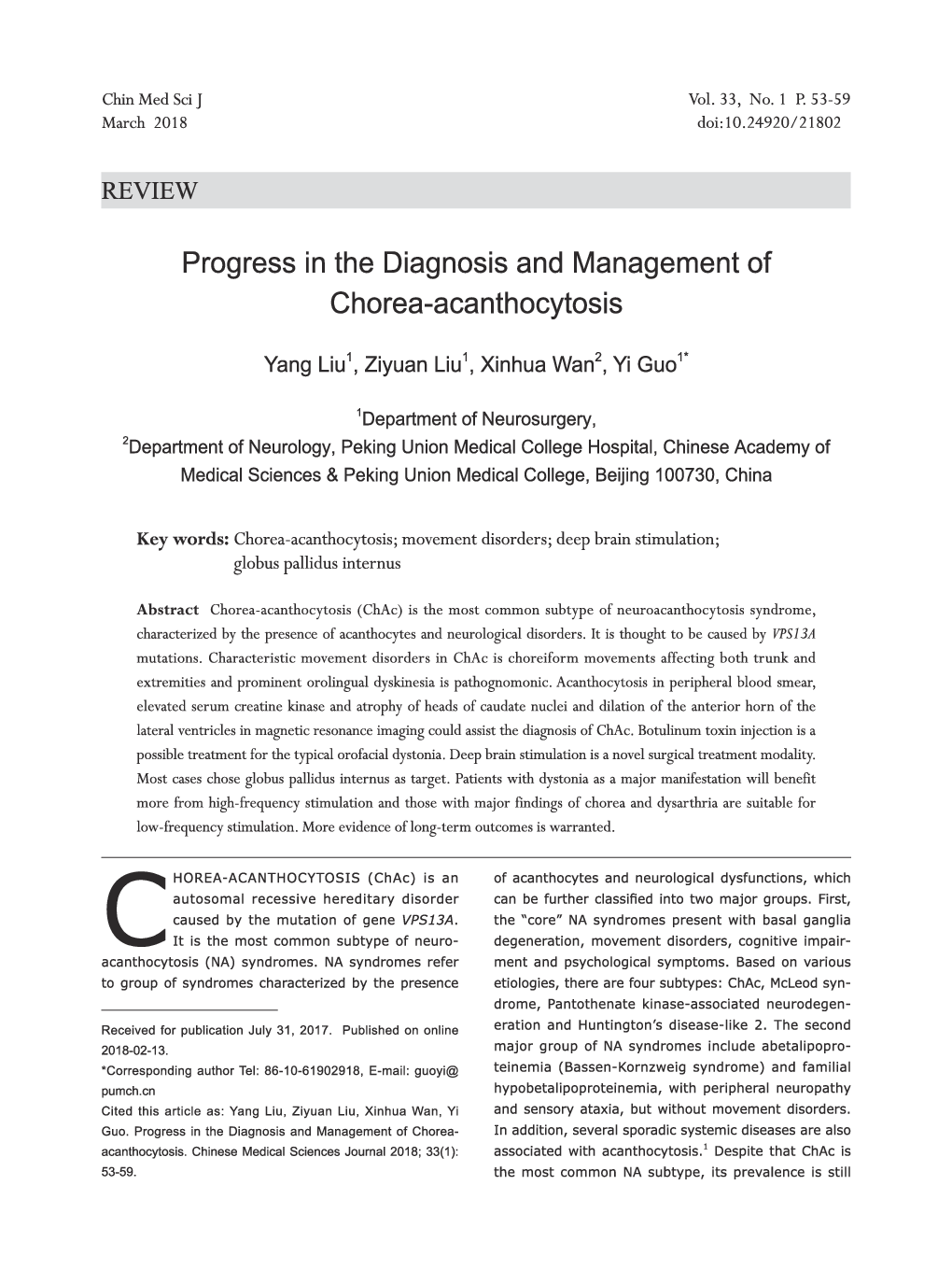 Progress in the Diagnosis and Management of Chorea-acanthocytosis