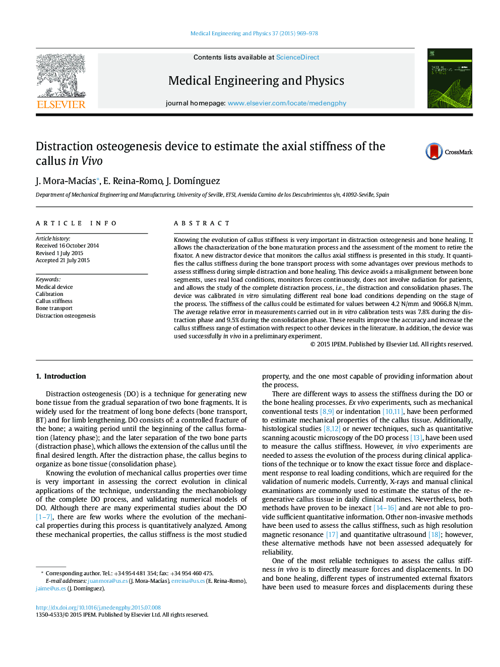 Distraction osteogenesis device to estimate the axial stiffness of the callus in Vivo